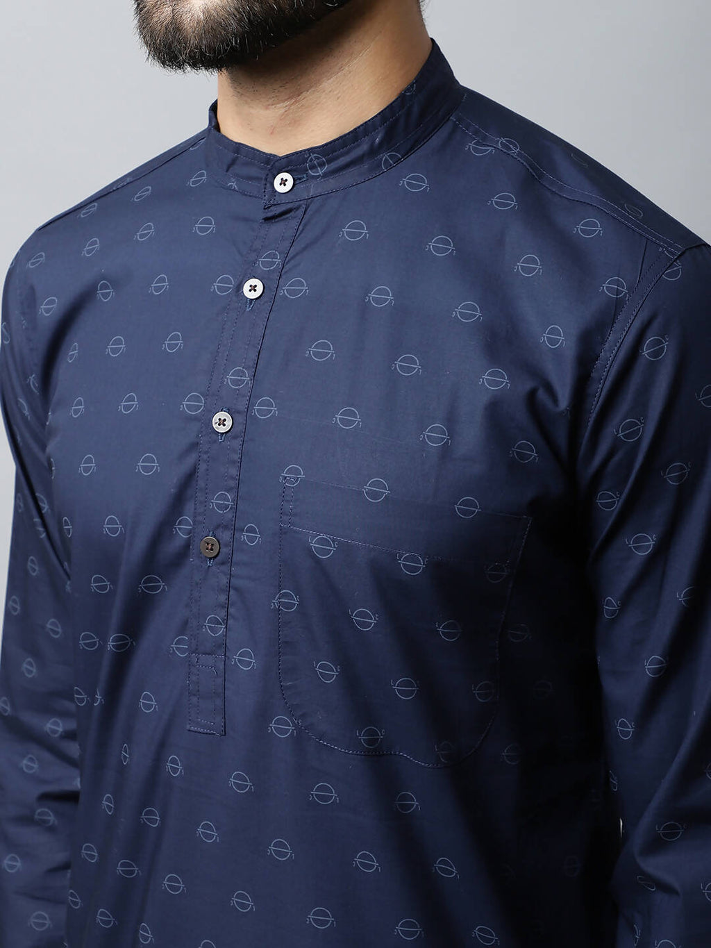 Even Apparels Navy blue Color Pure Cotton Men's Kurta With Band Collar (PRT1184-NVC) | Grocsy