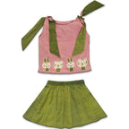 Mhyssa Pink Tie up Round Neck Patch Tee with Circular Skirt Set | Grocsy