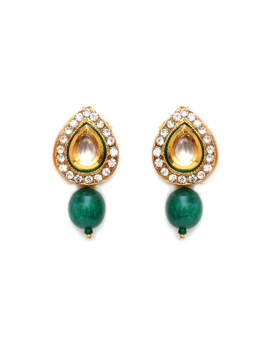 Emerald Stone Kundan Studs (Gold) - Ruby Raang