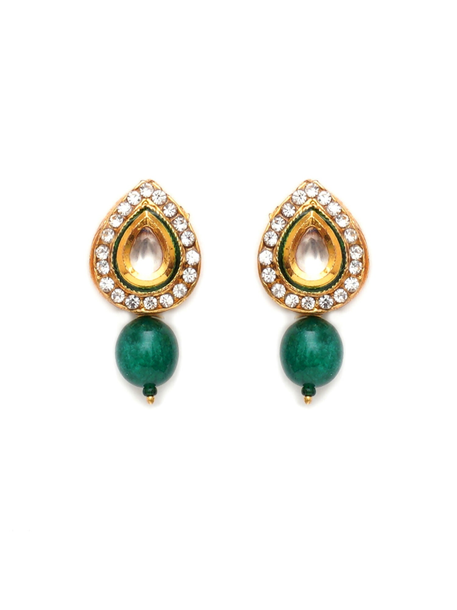 Emerald Stone Kundan Studs (Gold) - Ruby Raang