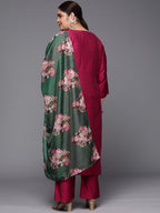Sztori Plus Size Floral Embroidered Straight Kurta & Trousers With Dupatta | Grocsy