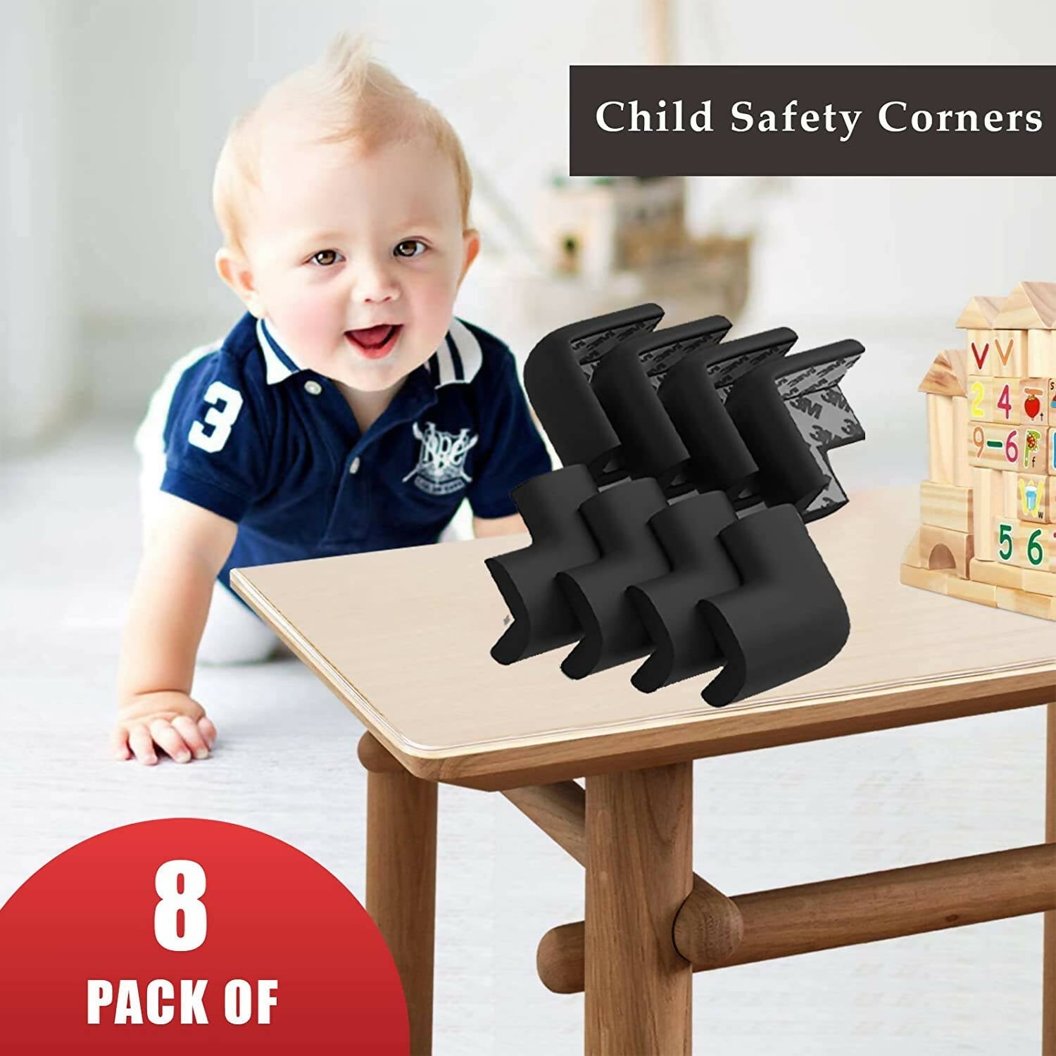 Safe-O-Kid Set of 8 Corner U Shaped Corner Guards for Kids safety- Black-Large | Grocsy