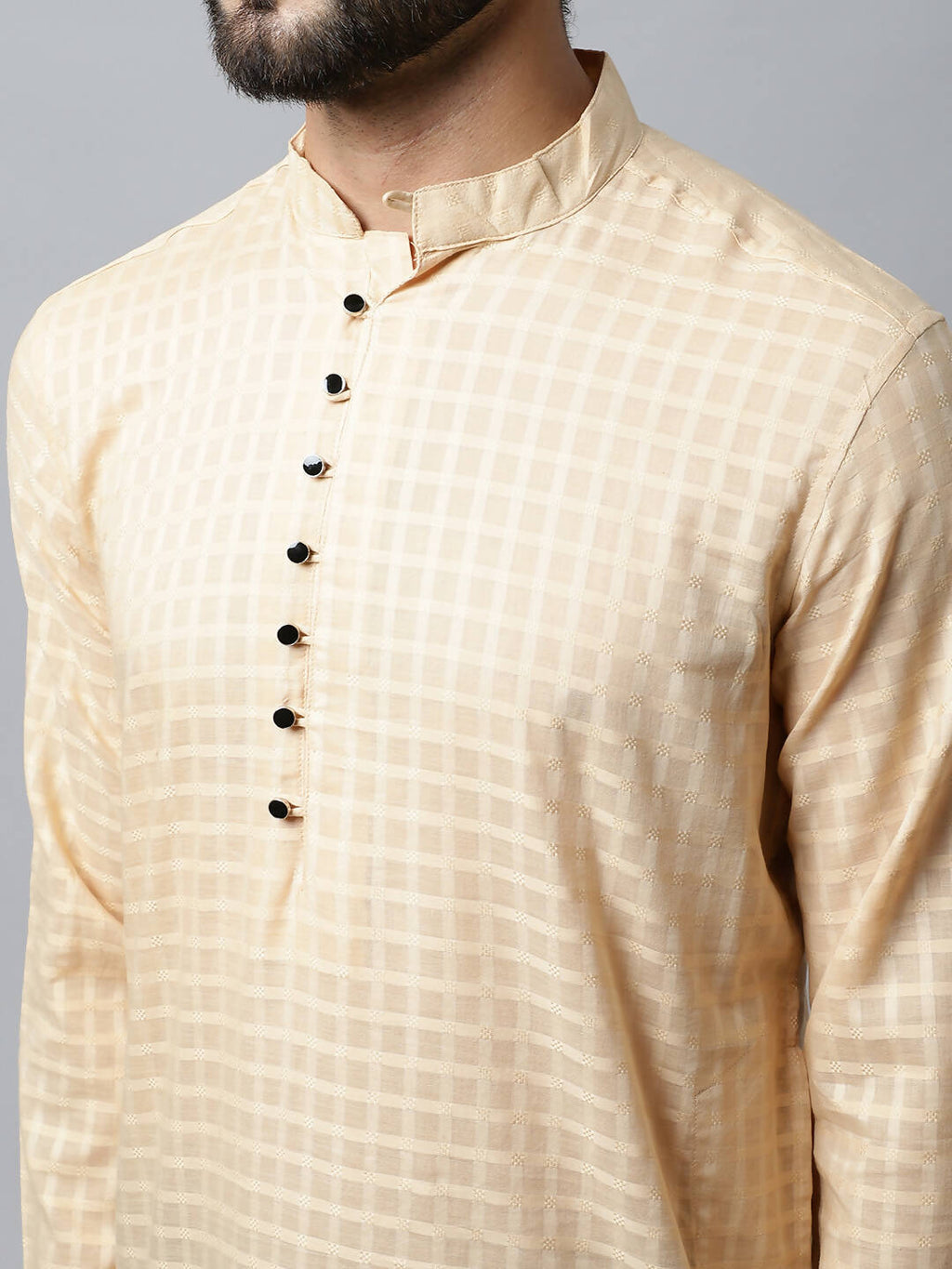 Even Apparels Beige Color Pure Cotton Men's Kurta With Side Placket (CHK1200) | Grocsy