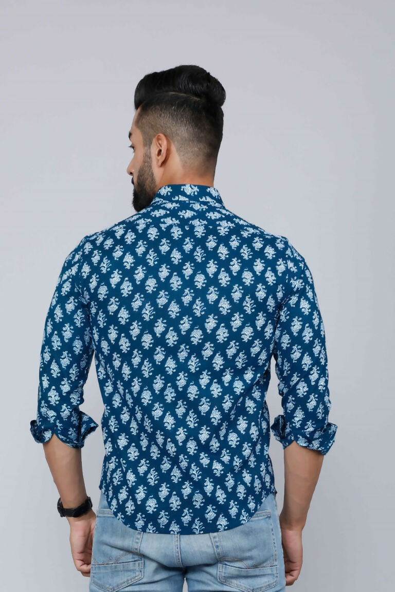 Miravan Men's Blue Printed Cotton Casual Shirt | Grocsy