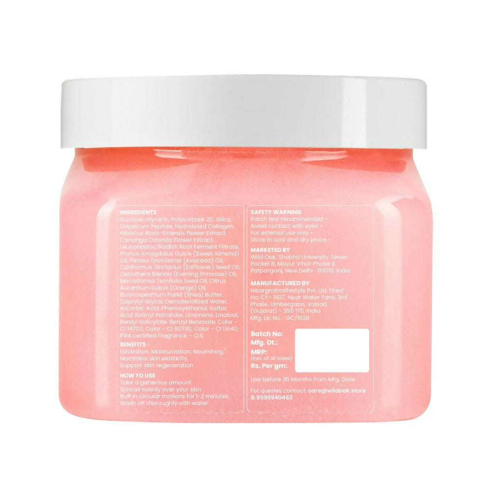 Wild Oak Pink Hibiscus Shea Butter Sugar Scrub with Ascorbic Acid, Vegan Collagen & Peptides For Tan Removal & Smooth Skin | Grocsy