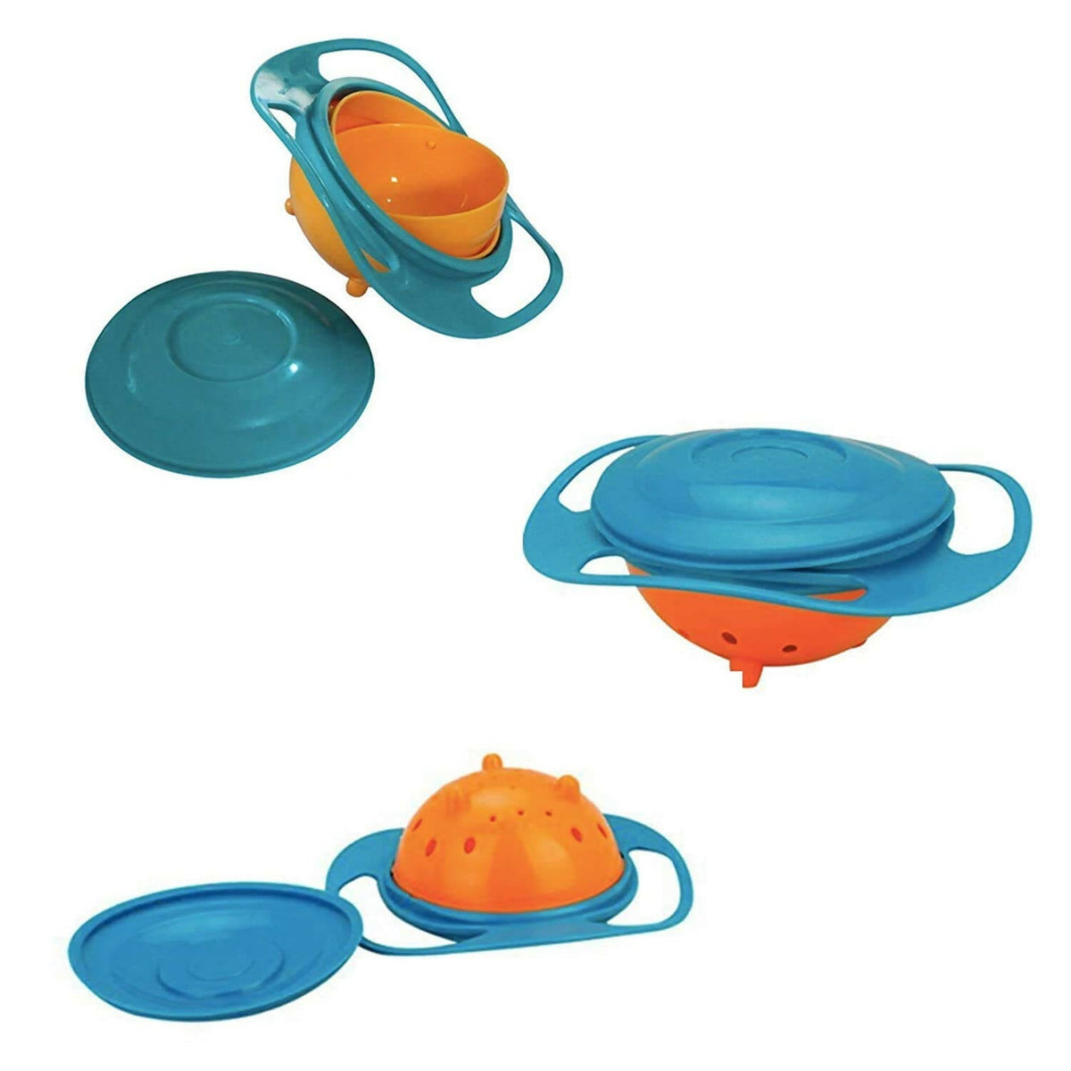 Safe-O-Kid 360 degree spill proof feeding Bowl for kids- Orange & Green Colour | Grocsy