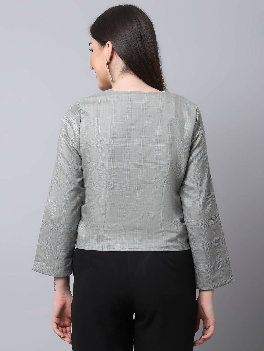 Even Apparels Grey Polywool Open Front Statement Women's Jacket (BF662) | Grocsy