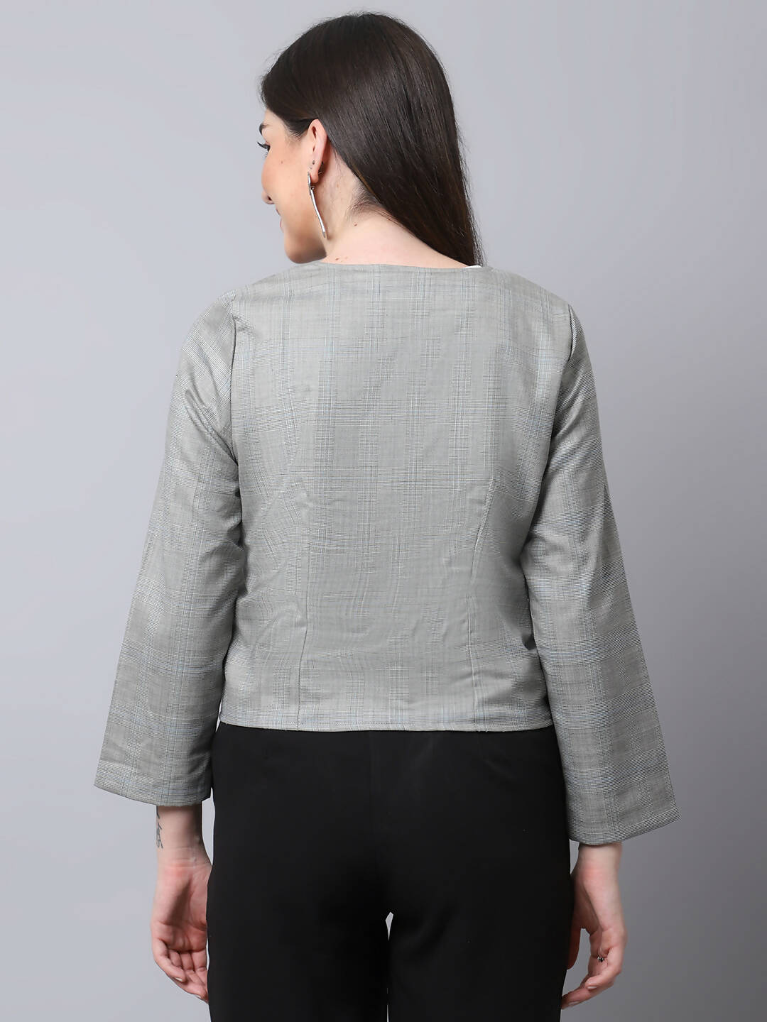 Even Apparels Grey Polywool Open Front Statement Women's Jacket (BF662) | Grocsy