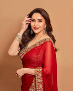 Teeya Creation New Trendy Stylish Party Wear Silk Saree-Red | Grocsy
