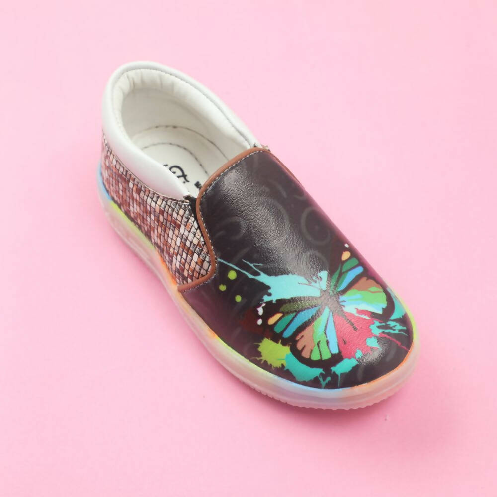 Tiny Bugs Unisex Butterfly Printed Slip Ons Sneakers - Black | Grocsy