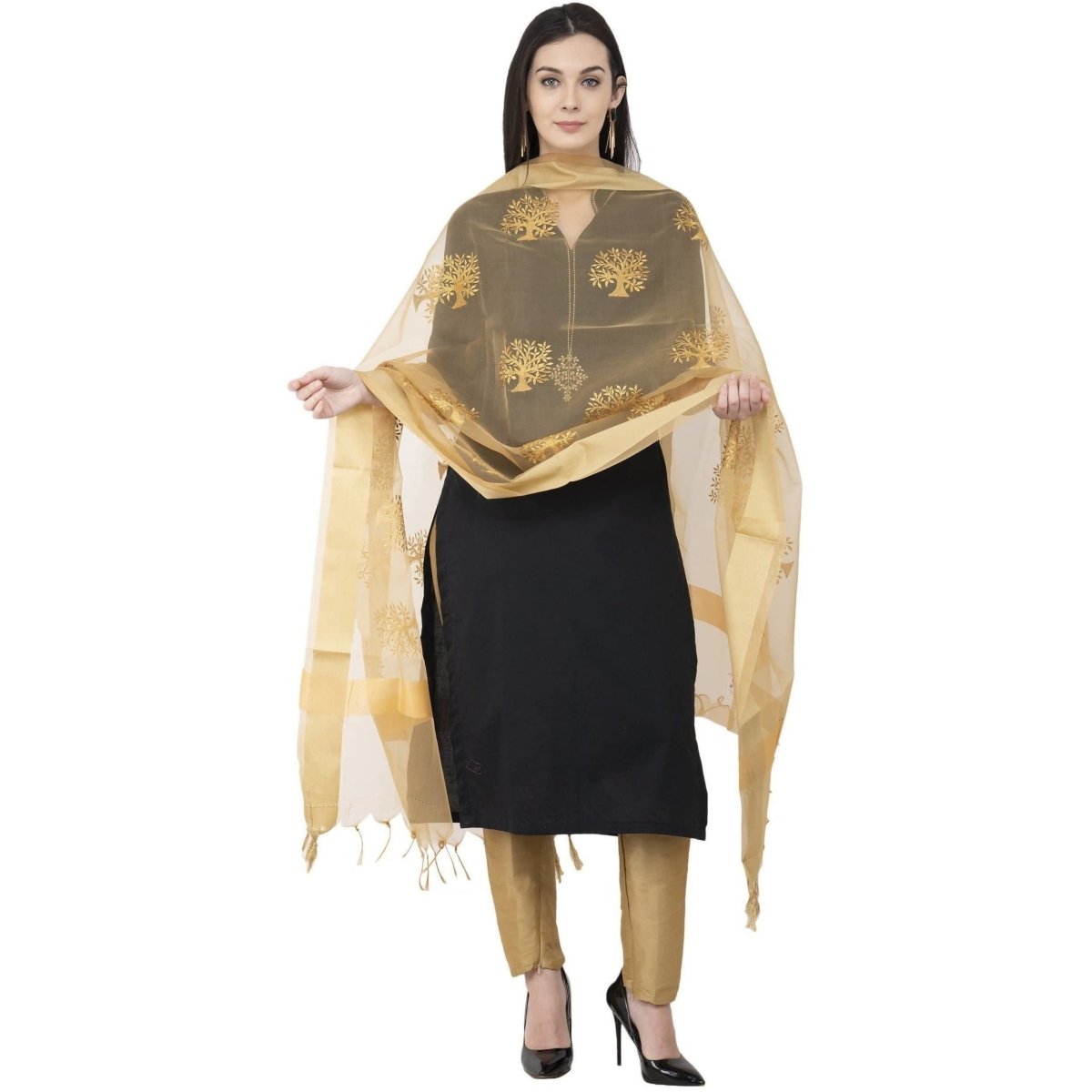 A R Silk Tissue Zari Embroidery Golden Zari Embroidery Golden Color Dupatta or Chunni | Grocsy