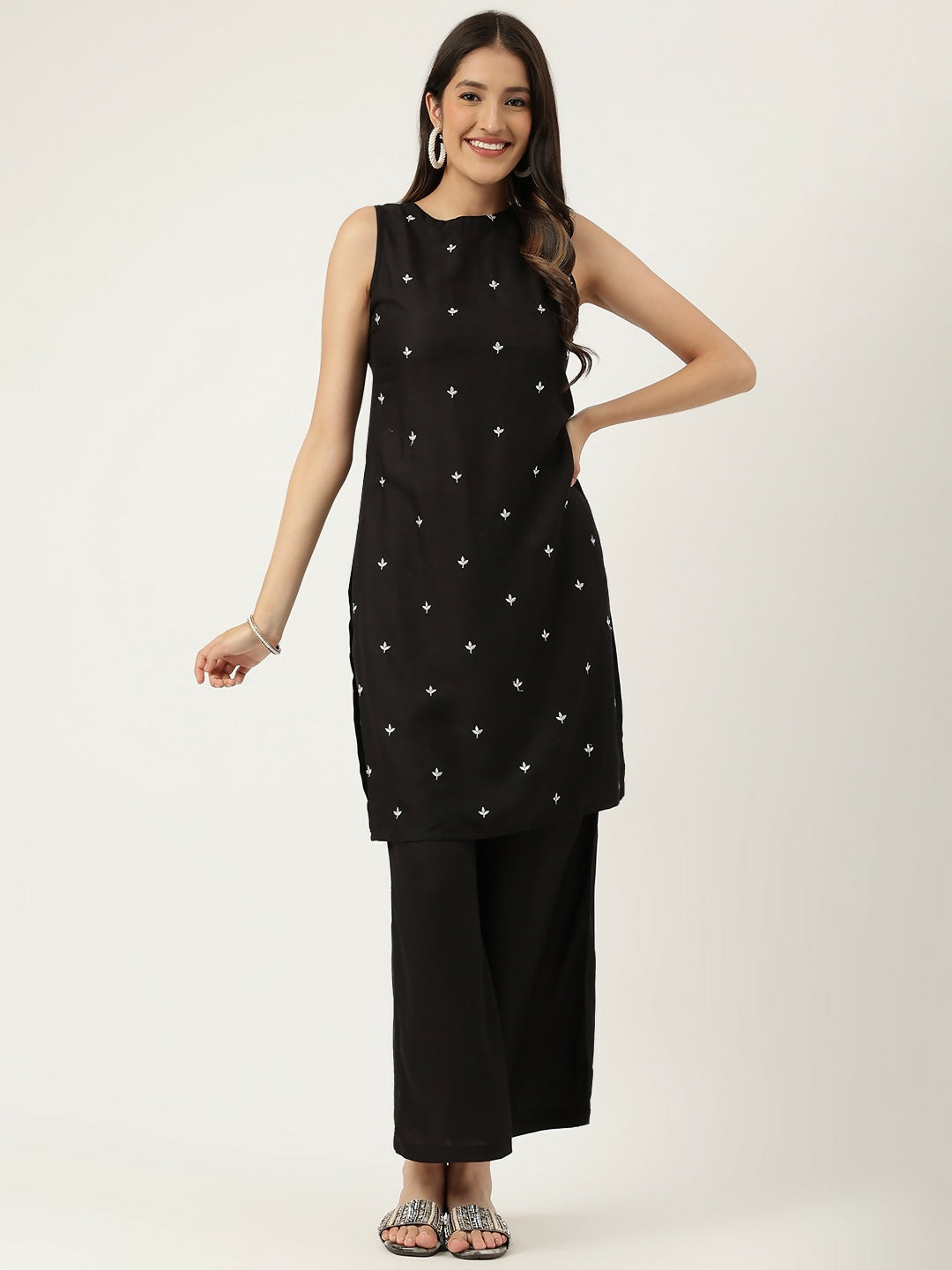 Joban Fashion Black Rayon and Embroidered Work Straight Kurta Bottom Set | Grocsy