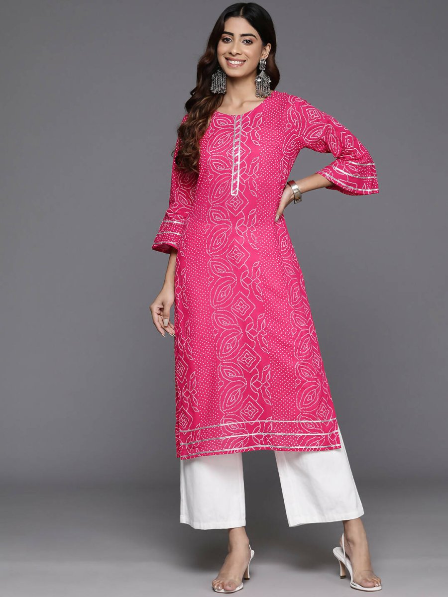 Ahalyaa Women Beige Floral Printed Regular Gotta Patti Kurta - Pink | Grocsy