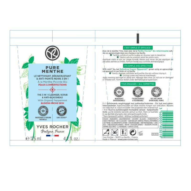 Yves Rocher Pure Menthe The 3 In 1 Cleanser | Grocsy