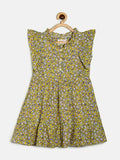 Manet Girls Cotton Frill Sleeve Frock Flower Print - Mustard Yellow | Grocsy