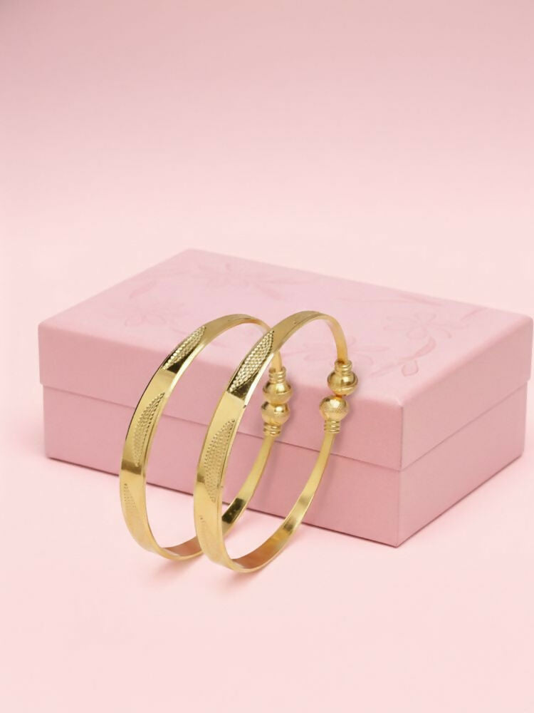 NVR Women Set of 2 Gold Plated Traditional Adjustable Kada Bangle | Grocsy