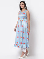Myshka Cotton Printed Sleeveless Round Neck Multicolor Casual Women's Dress | Grocsy