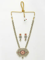 NVR Women's Red & Gold Kundan Studded Handcrafted Jewellery Set | Grocsy