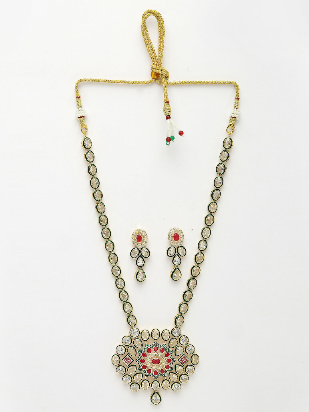 NVR Women's Red & Gold Kundan Studded Handcrafted Jewellery Set | Grocsy