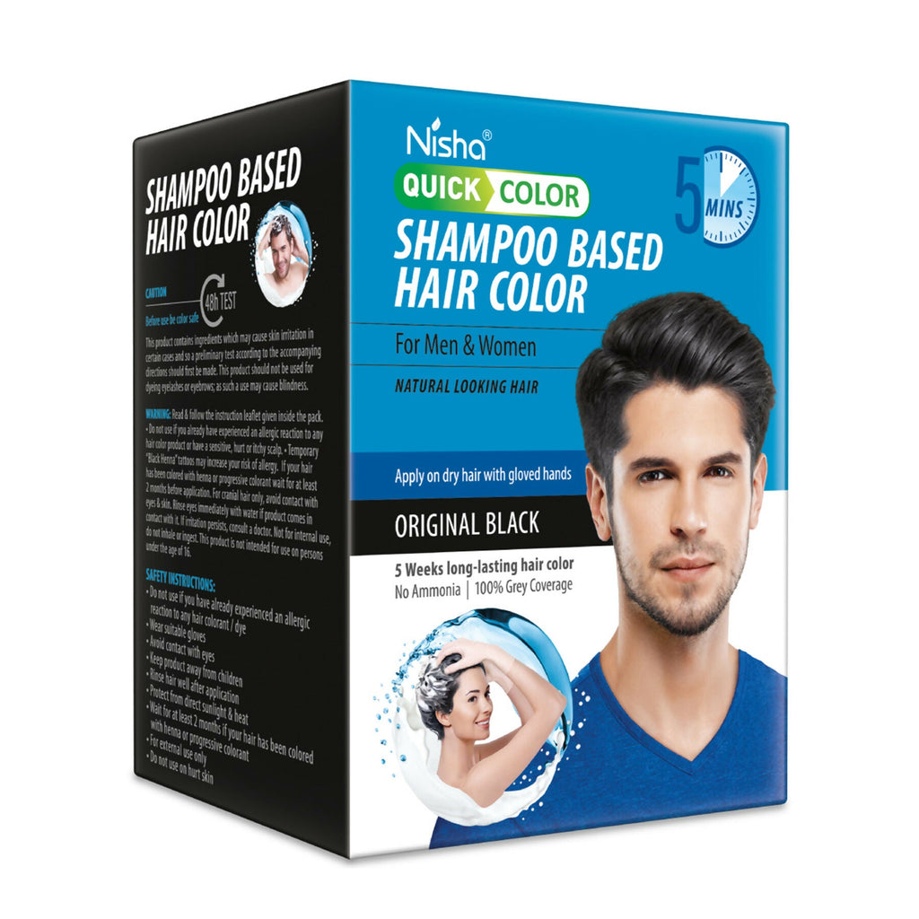 Nisha Quick Color Shampoo Hair Color-Original Black | Grocsy
