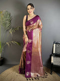 Joban Fashion Wine Intricate Zari Weaving Soft Silk Dharmavaram Saree | Grocsy
