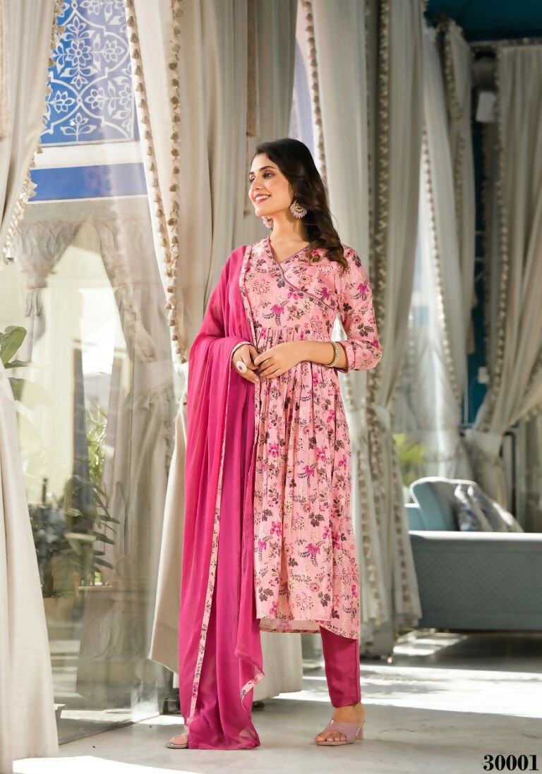 Designer Stylish Light Pink Rubi Silk Stitched Suit With Dupatta - Kiyara | Grocsy
