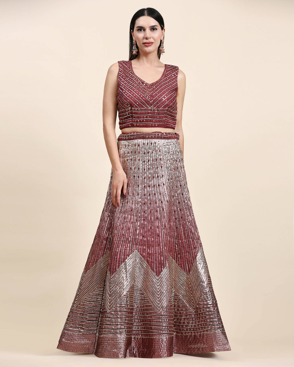 Maroon Organza Mirror With Coding Work Lehenga Choli with Dupatta - Tanya | Grocsy