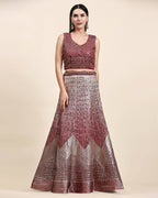 Maroon Organza Mirror With Coding Work Lehenga Choli with Dupatta - Tanya | Grocsy