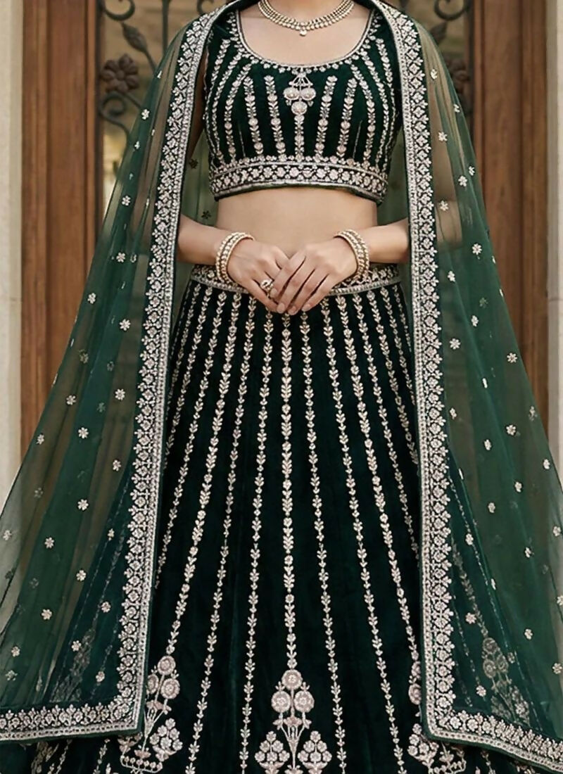 Lehenga Mart Darkgreen Georgette Designer Bollywood Style Wedding Wear Lehenga Choli | Grocsy