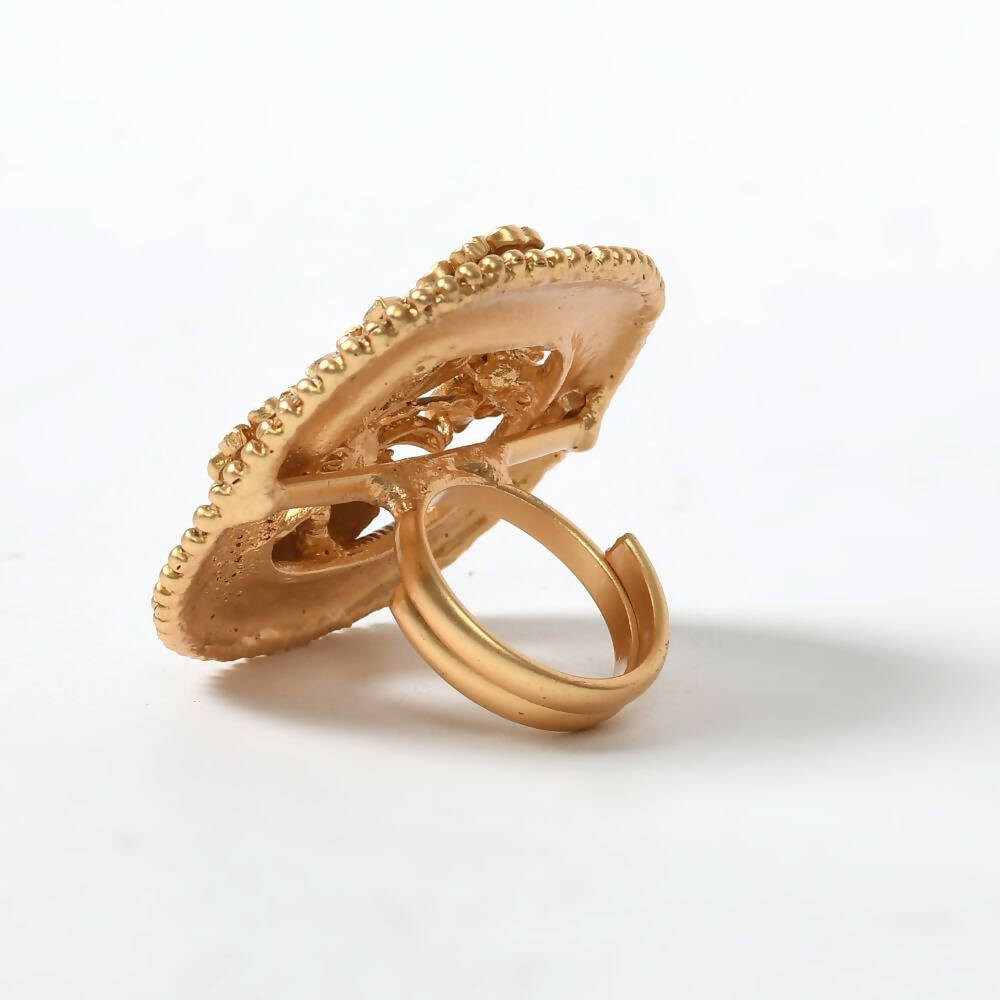 Mominos Fashion Joharkamal Gold-Polished Stone Studded Adjustable Finger Ring - Design 15 | Grocsy