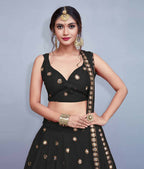Jyoti Fashion Beautiful Black Embroidered with Mirror work Art Silk Party Wear Lehenga Choli with Dupatta | Grocsy