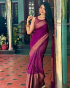 DEIANA'S Beautiful Designer Golden zari Soft Lichi Silk Saree - Wine | Grocsy