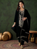 Sangria Floral Embroidered Straight Kurta & Trousers With Dupatta | Grocsy