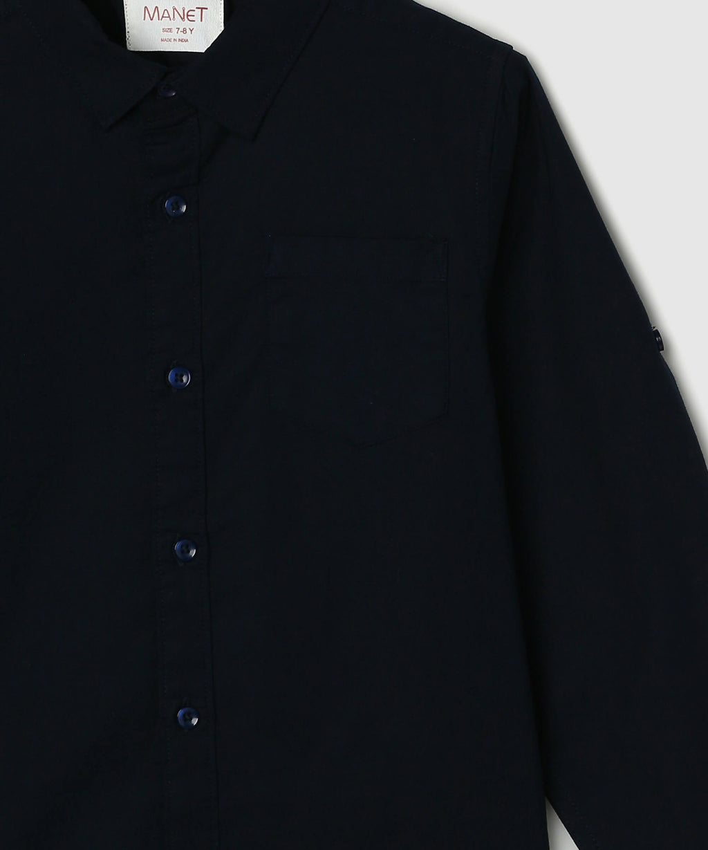 Manet Boys Full Sleeves Solid Shirt - Navy Blue | Grocsy