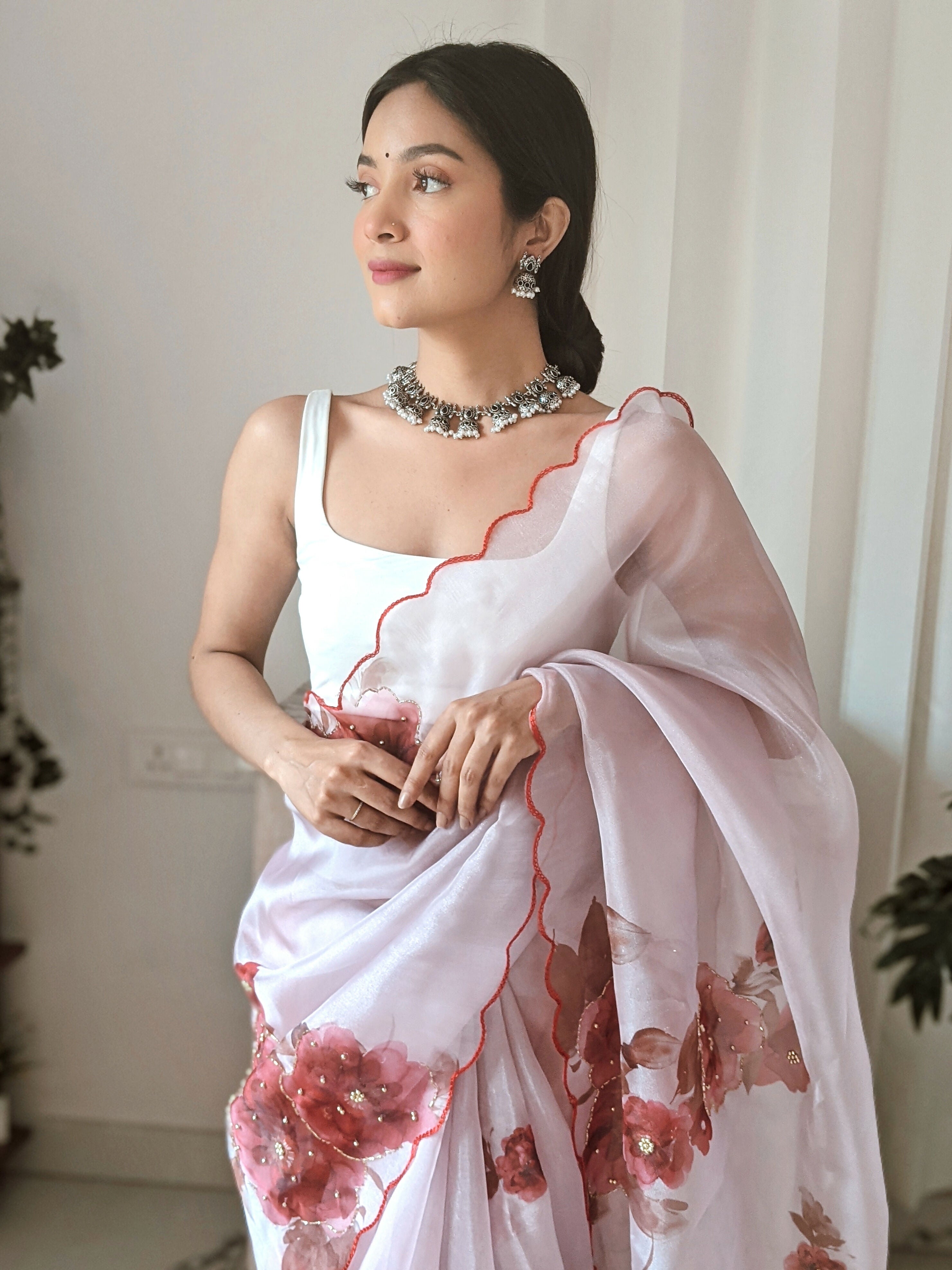 Vamsee Pinki Khatali Pink Organza Saree | Grocsy