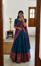 Teeya Creation Royal Blue Traditional Lehenga Choli Set Featuring Intricate Purple and Gold Zari Detailing | Grocsy
