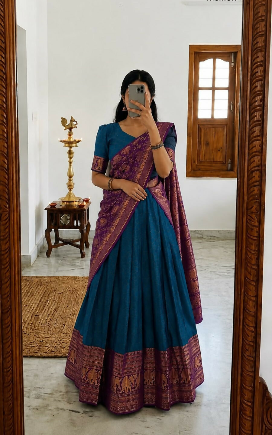 Teeya Creation Royal Blue Traditional Lehenga Choli Set Featuring Intricate Purple and Gold Zari Detailing | Grocsy