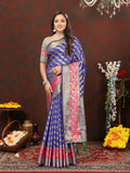 Lorenvalley Fashion Purple Soft Silk Woven Design with Zari Weaving Leheriya Design Saree | Grocsy