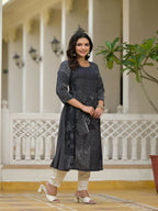 Juniper Women's Black Abstract Printed Kurta With Sequins | Grocsy