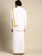 Ramraj Cotton Mens Wedding Set White Regular Dhoti, Shirt & Towel | Grocsy