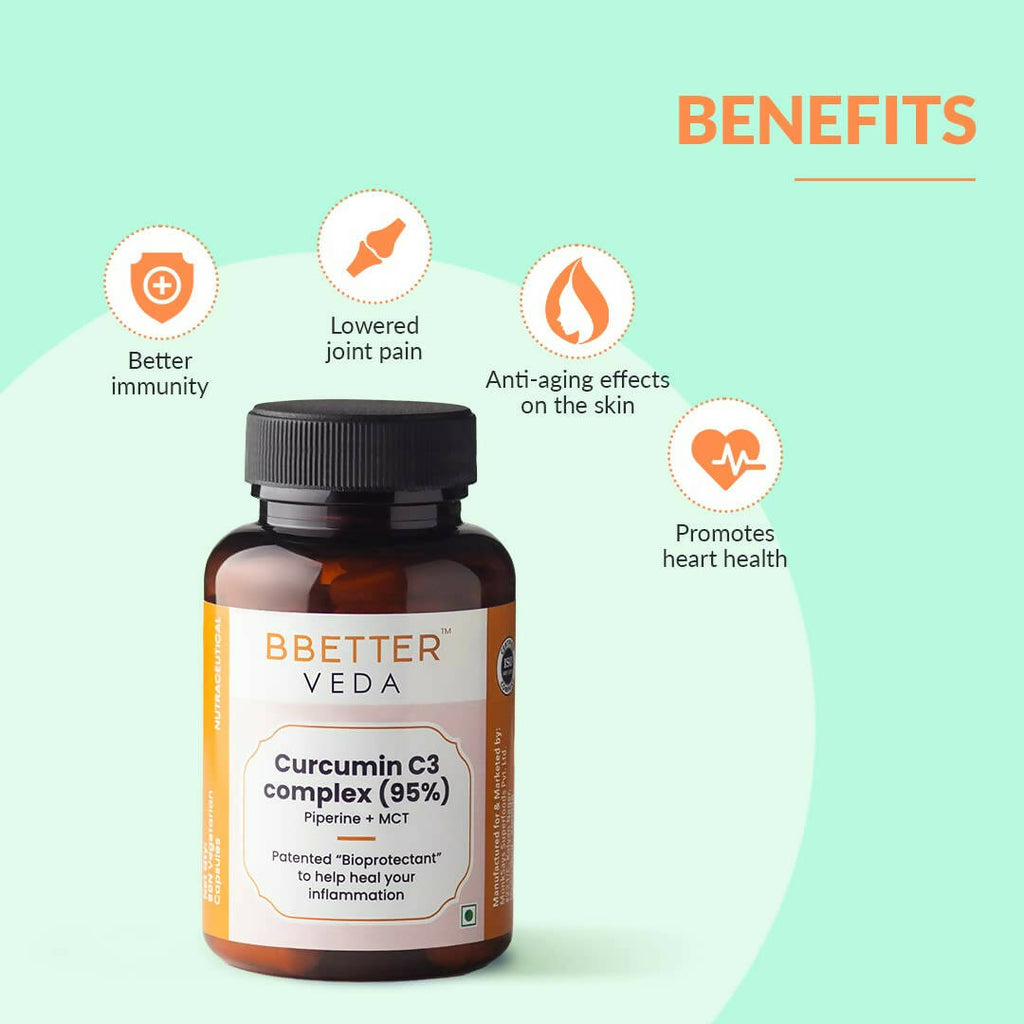 BBETTER Veda Curcumin C3 Complex (95%) Capsules with Piperine & MCT | Grocsy