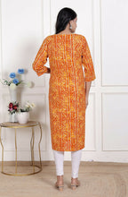 Miravan Womens Yellow Bandhani Printed Straight Kurti | Grocsy