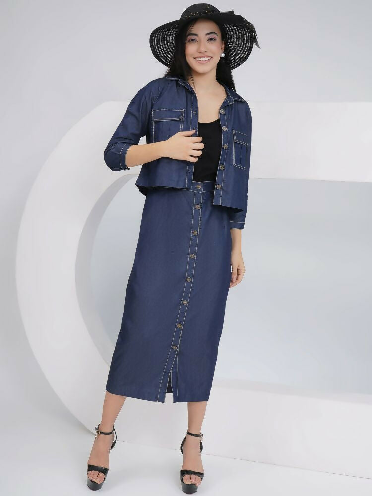 Joban Fashion Black Cotton Denim Pencil Skirt with Inner and Jacket | Grocsy