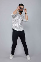 Miravan Men's White Spread Collar Bird Print Casual Shirt | Grocsy