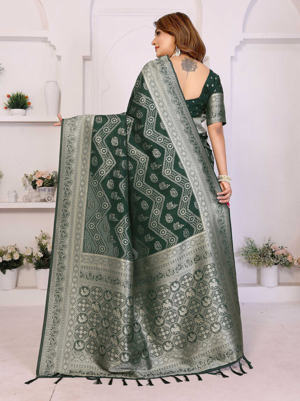 Aastha Fashion Green Georgette Silk Leheriya With Elegant Zari Weaving Saree | Grocsy