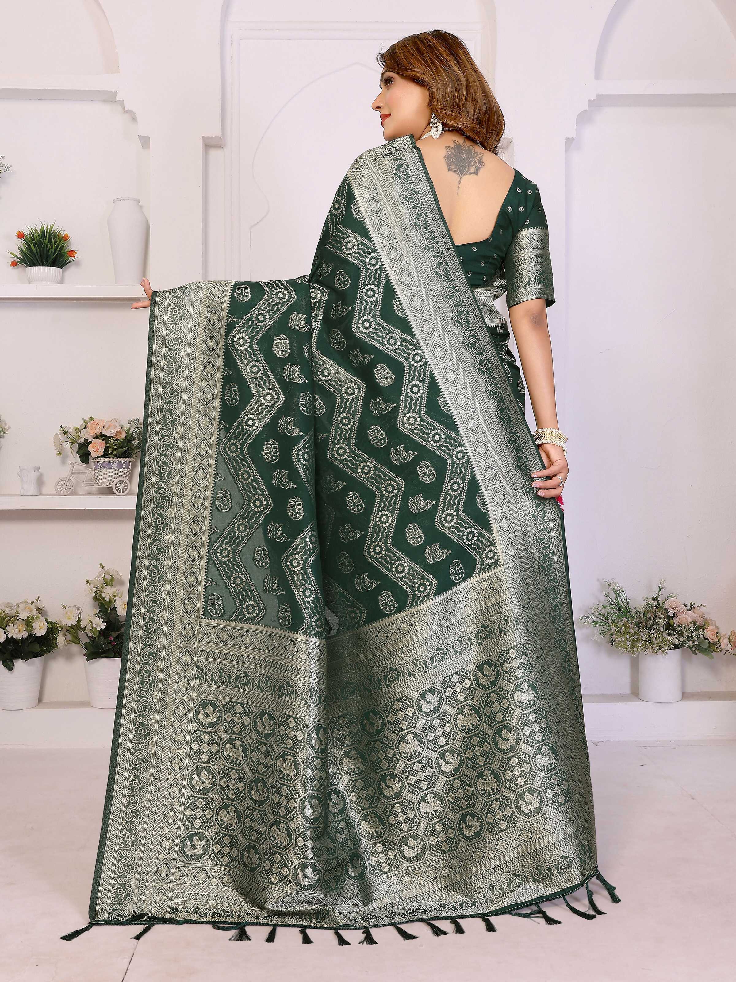 Aastha Fashion Green Georgette Silk Leheriya With Elegant Zari Weaving Saree | Grocsy