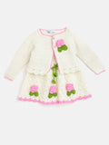 Chutput Kids Woollen Hand Knitted Full Sleeves Cardigan With Short Sleeves Flower Work Dress For Baby Girls - Cream | Grocsy