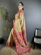 Joban Fashion Beige Zari Weaving Tissue Paithani Saree | Grocsy