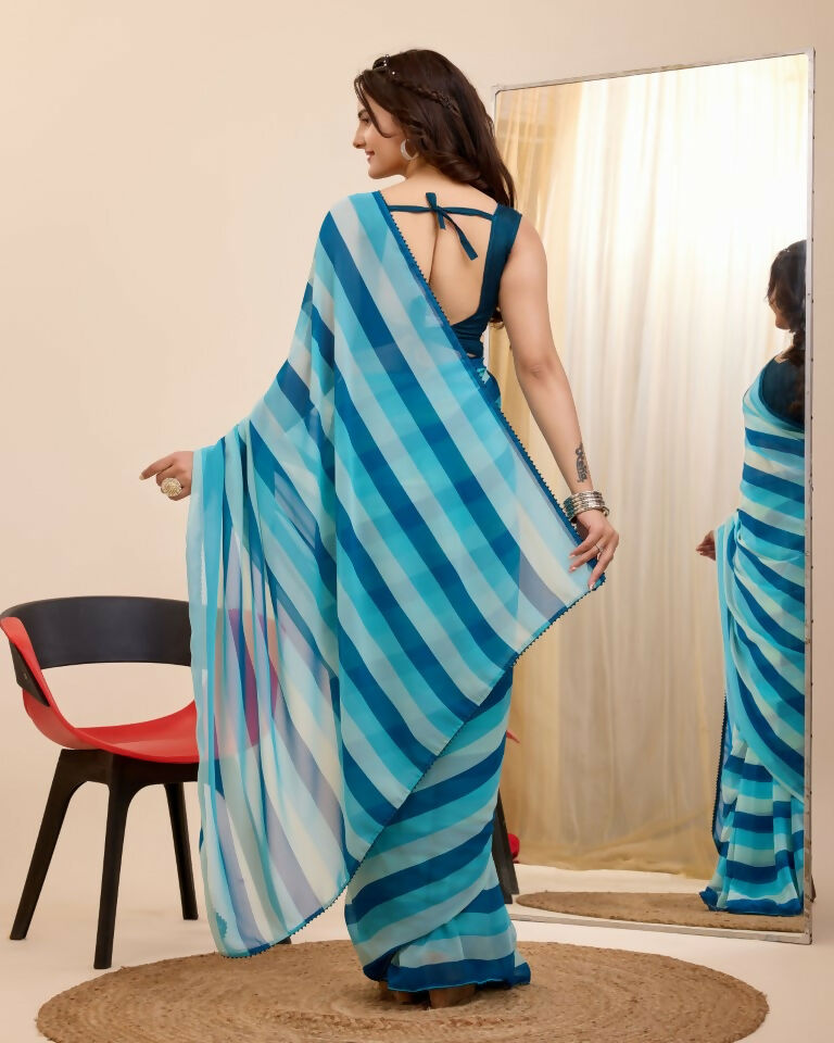Blue Georgette Designer Printed Ready To Wear Saree - Ibiza | Grocsy