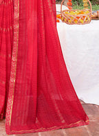 Red Georgette Foil Printed Saree with Unstitched Blouse Piece - Avika | Grocsy